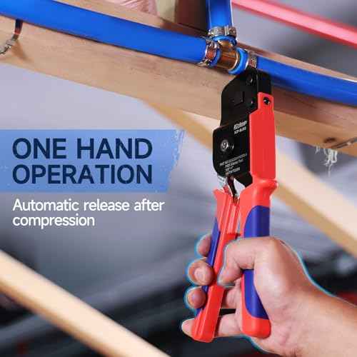 iCrimp One-Hand Crimping Tool Meets ASTM F2098, PEX Clamp Cinch Tool Kit with 20PCS 1/2-in, 10PCS 3/4-in PEX Clamps and Pipe Cutter- All in One