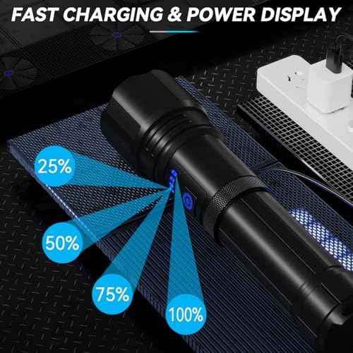 Flashlight Rechargeable Flashlights High Lumens, 99,000 LM Bright LED Flashlight Powered Flash Light, USB Rechargeable Flashlights & Waterproof Handheld Flash lights for Home Camping Hiking(2 Pack)