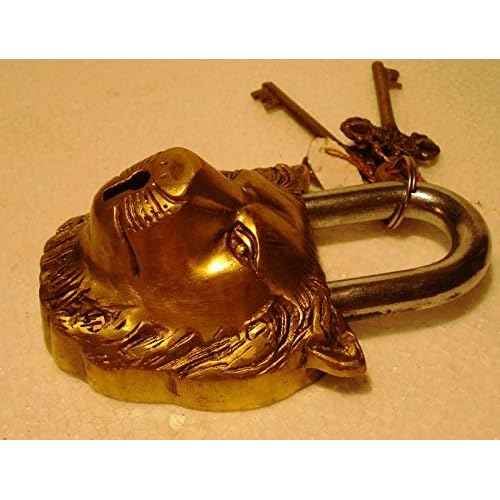 Brass Padlock - Lock with Keys - Working Functional - Brass Made - Type : (Lion - Brass Finish)