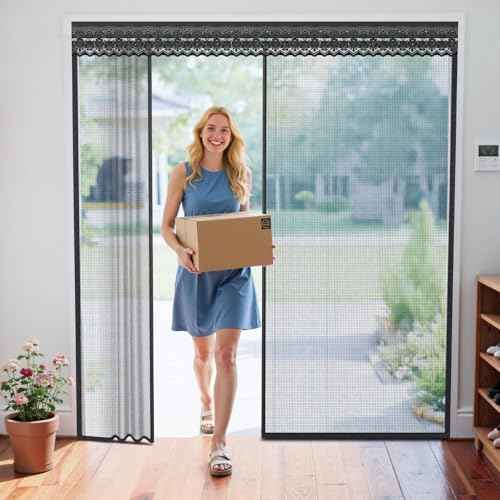 Retractable Magnetic Screen Door with Sliding Track for 72x80 Inch Doors, Pet-Friendly Fiberglass Mesh Screen to Keep Bugs Out, Fully Retractable for Balcony, Patio, French, and Sliding Doors