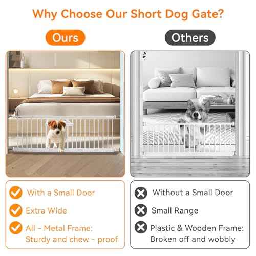 10" Height Short Dog Gate Adjustable18-48" Extra Wide Dog Gate with Small Cat Door,Pet Gate with 4 Extension Kits Pressure Mounted for Doorways & Stairs (White, 10" Height)