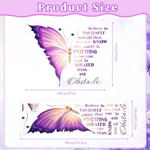 Large Inspirational Butterfly Wall Decor, Motivational Saying Positive Peel and Stick Wall Art Decals for Women Girls Bedroom Living Room Office Bathroom Decorations