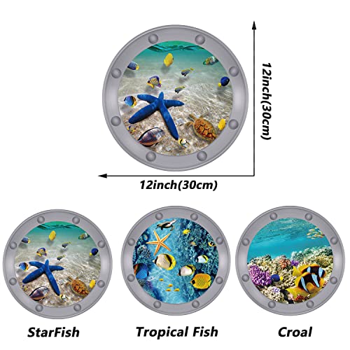 3PCS Ocean Animal Stickers-Wall Decor Wall Decals Peel and Stick, Fish, Ocean Turtle and Coral Patterns Room Decor 3D Stickers(12x12 inch)