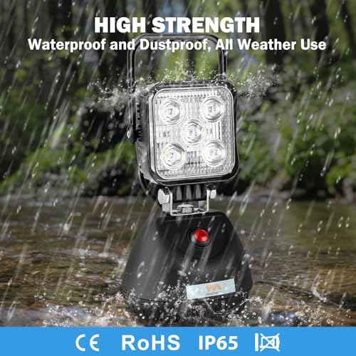 SMA 15W LED Work Light Base Strong Magnet Aluminum Alloy 2000LM IP65 Waterproof Dustproof Portable Handle Floodlight Suitable for Repair Shop Garage Construction Site (White Light)