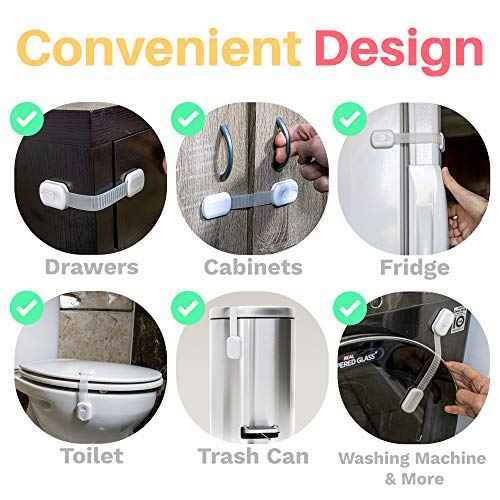 Inaya 16-Pack Child Proof Locks for Cabinet Doors, Drawers, Fridge, Toilet Seat, Dishwasher, Trash Can, Cupboard - 3M Adhesive - No Drilling - Baby Proofing Cabinet Locks