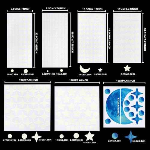 561pcs Glow in The Dark Stars Half Moon Wall Decals for Ceiling Living Room Kids Bedroom Luminous Planet Meteor Dots Stickers DIY Decoration (Half Moon-Blue)