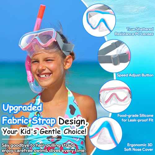 Vvinca Kids-Goggles with Nose Cover, Diving Mask Elastic Fabric Strap Anti Fog Anti Shattered Lens for Kids Swim Goggles 3-14