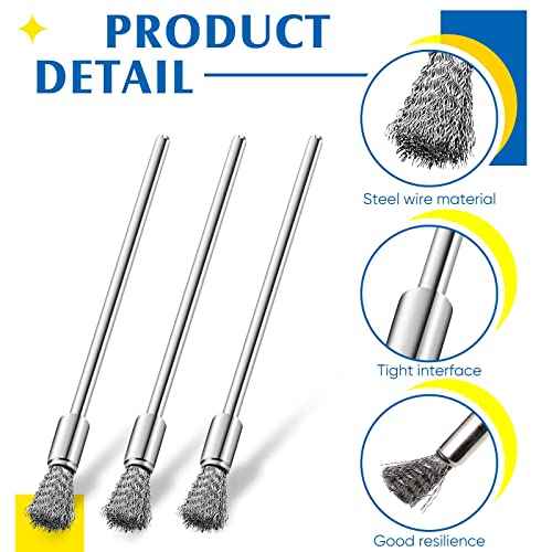 Lounsweer 10 Pcs Wire Brush Extended Cleaning End Brushes Pen Wire Scrub 3 mm Mandrel Rust Paint Removal Bits Polishing Rotary Tool Accessories, 6 mm End Scrub(Stainless Steel)