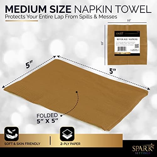 100 Pack Gold Beverage Napkins, Big Party Pack, 2 Ply, Ideal for Wedding, Party, Birthday, Dinner, Lunch, Cocktails. (5” x 5”) by Amcrate