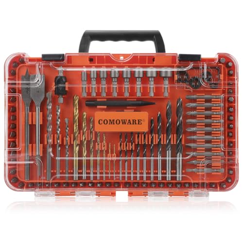 COMOWARE Drill Bit Set, 104Pcs Screwdriver Bits Set with Tough Case, Titanium Twist Drill Bits, Impact Screwdriver Bits, Masonry Drill Bits, Spade Drill Bits, Nutdrivers
