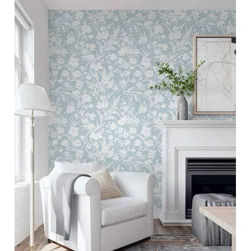 Blue White Wallpaper Peel and Stick Flower Leaf Contact Paper for Bedroom Bathroom Cabinets and Drawers Apartment Temporary Self Adhesive Removable Waterproof Boho Decorative Vinyl 17.3"x118"