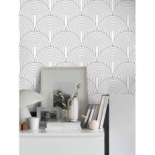 Floralplus Peel and Stick Modern Wallpaper Black Contact Paper for Shelf Liner Kitchen Renter Friendly Wallpaper for Bathroom Vinyl Textured Contact Paper for Home Decor 17.7 x 118 in