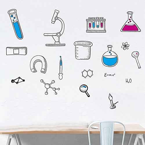 BIBITIME Science Laboratory Wall Decals Vinyl Chemical Element Tool Stickers for School Classroom Nursery Bedroom Children Student Study Teens Kids Room Decor DIY Home Art Decorations