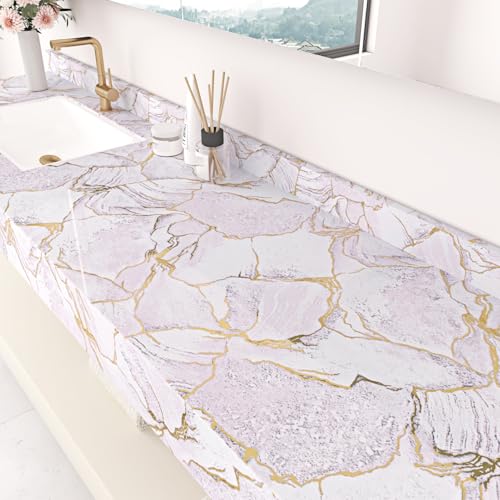 Purple Gold Marble Contact Paper Peel and Stick Countertops 15.7"¡¿78.7" Gold Pink Marble Wallpaper Self Adhesive Waterproof Contact Paper for Bathroom Kitchen Backsplash Cabinet Table Liner