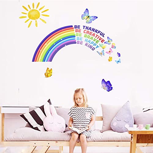 Rainbow Wall Decal for Kids Playroom Decor Colourful Butterflies Cloud Classroom Quotes Inspirational Nursery for Girls Bedroom Be Brave Be You