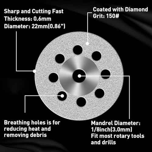 20 pcs Diamond Cutting Wheel Cut Off Discs Coated(22mm) with 4pcs 3mm Mandrel and Screwdriver for Dremel Rotary Tool