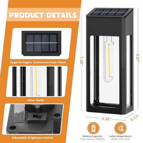 GOODFOEVER Solar Outdoor Lights Waterproof, 4 Pack Fence Lights Solar Powered with LED Bulbs, Metal Wall Lights for Garden Porch Patio Yard and Garage, Aluminum and Glass Shade (Wall Light 4 Pack)