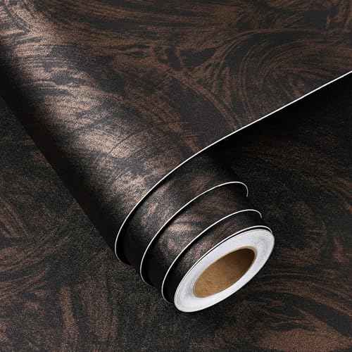 FunStick Bronze Black Concrete Wallpaper Peel and Stick Textured Metallic Wallpaper for Bedroom Bathroom Waterproof Removable Cement Concrete Contact Paper for Walls Countertops Cabinets Thick 16"x80"