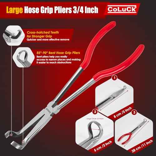 4Pcs 11" Hose Gripper Plier Hose Remover Set,5/16-Inch, 1/2-Inch, 3/4-Inch Dia, Offset Spark Plug Boot Removal Pliers Serrated Jaws for Cannon Plug Removal Tool Hard to Reach Narrow Spaces