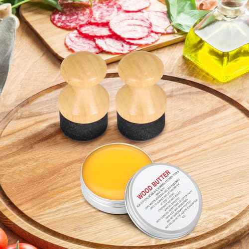 Cutting Board Oil Wax Applicator for Food Grade Mineral Oil Board Natural Bamboo Applicator 2 Packs & 1 x Bamboo Holder Set for Wooden Cutting Boards£¬Spatula£¬Spoons and Kitchen Utensils