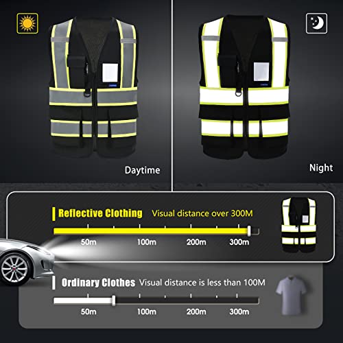 AYKRM Security Vest for Men Women 7 Pockets High Visibility Reflective Safety Vest Front Zipper Meets ANSI/ISEA