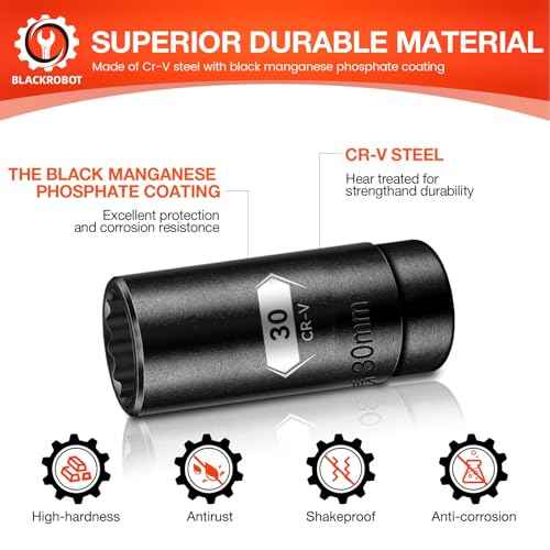 BLACKROBOT 30 mm 12-Point Deep Impact Socket, 1/2 Inch Drive, Metric, Cr-V Steel With Black Manganese Phosphate Coating