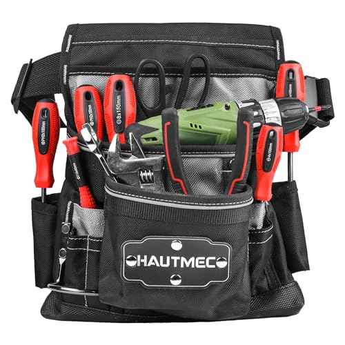 HAUTMEC Heavy Duty Framing Tool Belt Electrician Tools Pouch Organizer Work Belts, 12-Pocket 1680D Tool Bag with Waist Strap Hammer Holder and 360¡ÆReflective Strips, Black & Gray