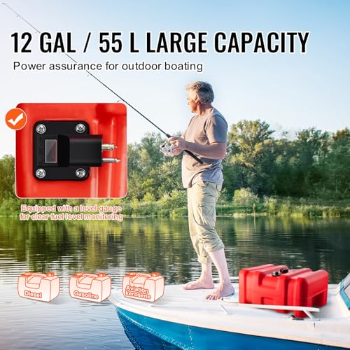VEVOR Marine Tank, 14.53 Gallon/55L, Boat Tank with 9.8 ft Long Hose, Two-Way Vent Cap, High-Density Polyethylene, Leak-Proof, Visible Gauge, Easy to Carry, for Outboard Engine Fishing Boat Yacht