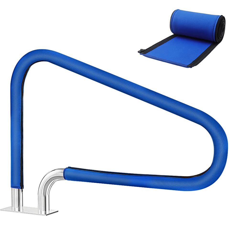 Pool Handrail Cover, 4 Feet Swimming Pool Hand Railing Covers with Zipper Slip Resistant Anti-Scald Safety Rail Grip Handles Sleeve for Swimming Pools Inground Ladder Hand Rail Grips-Blue