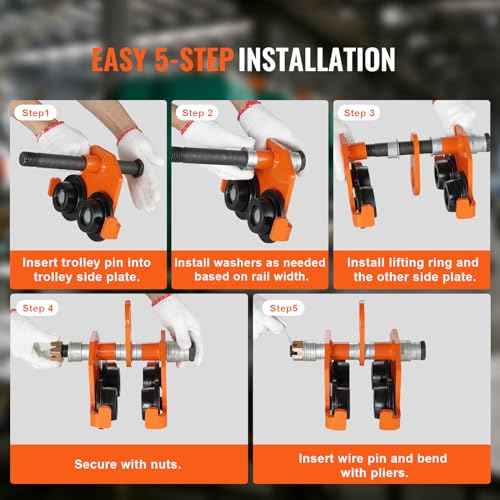 VEVOR Manual Trolley, 2200 lbs/1 Ton Load Capacity, Push Beam Trolley with Dual Wheels, Adjustable for I-Beam Flange Width 2.5" to 8", Heavy Duty Alloy Steel Garage Hoist for Straight Curved I Beam