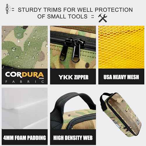 Rough Enough Small Tool Bag with Zipper 12" Portable Tool Pouch Case, Heavy-Duty Padded Organizer for Electricians, Motorcycle Repair and Camping, Camo