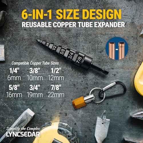 6 in 1 Copper Swaging Tool HVAC, Black Pipe Expander with Drill Bit Holder & Carabiner, Swage Tool HVAC for 1/4, 3/8, 1/2, 5/8, 3/4, 7/8 Tube, Swedge Tools for AC Swagging Repair