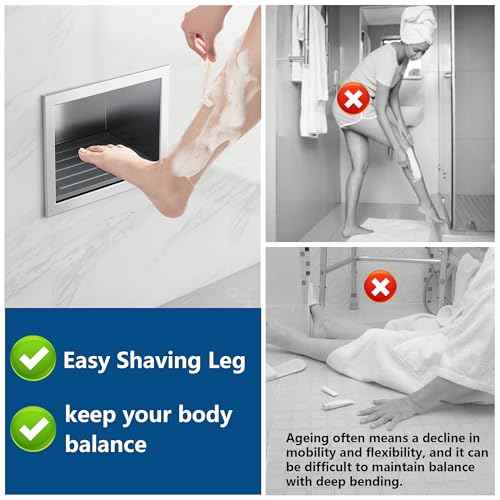 Shower Foot Rest for Shaving Legs, 304 Stainless Steel Footrest Niche with Shaving Holder, Recessed Shower Niche for Shaving Legs, Brushed Nickel