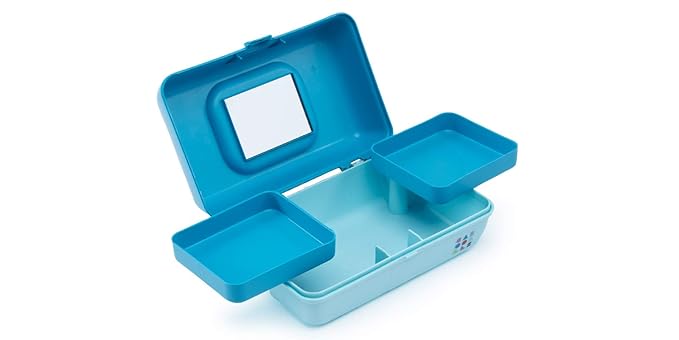 Caboodles Pretty In Petite - Forever Fun Makeup Organizer Compact Carrying Cosmetic Case, Turquoise Over Sky, 1 count