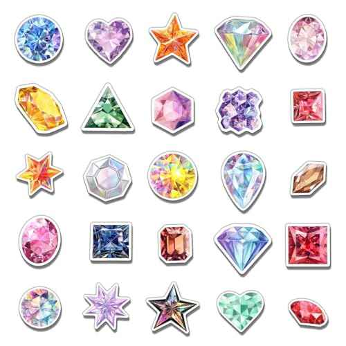 Pack 50 Pcs Cute Crystal Diamond Gemstone Stickers for Water Bottles Laptop Luggage Computer Scrapbooking Kids Teens Girls Adults Aesthetic Waterproof Sticker Small Vinyl Decals