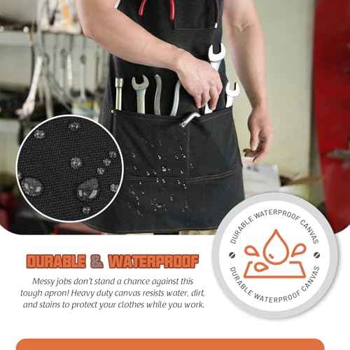 Adjustable Work Apron for Men,Heavy Duty Canvas Shop Apron Crossback with Tool Pockets (Brown)