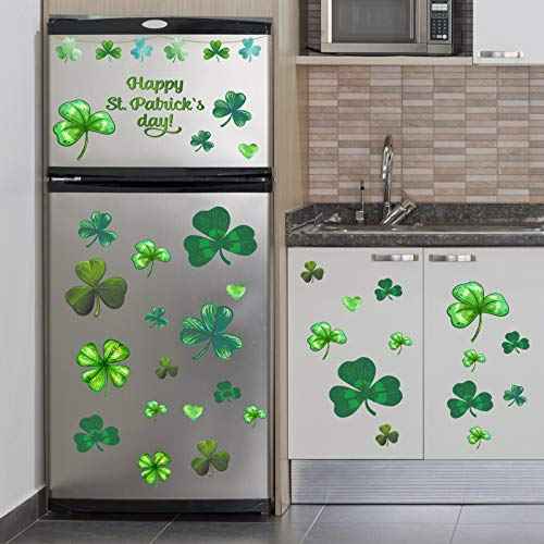 14 Sheets St. Patrick¡¯s Day Wall Sticker Decorations, Large Shamrock Wall Decals for Home School Office Decor Party Supplies Ornaments, 108 PCS
