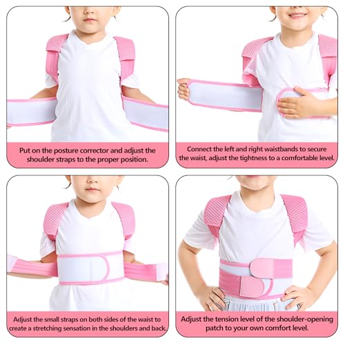 Posture Corrector for Kids,Adjustable Children Posture Corrector for Boys/Girls,Breathable Back Support Belt with Spine Lumbar Shoulder Braces for Hunchback，Spine Corrector (Pink, Large)