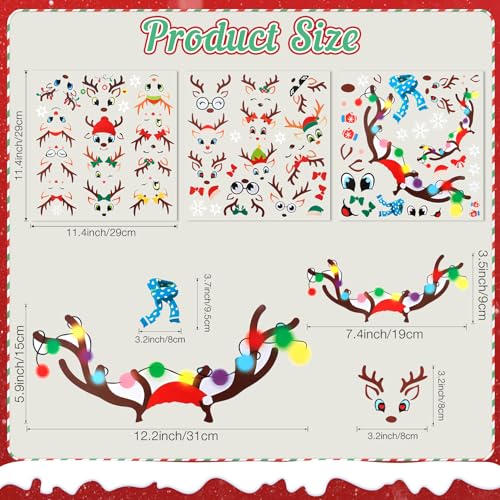 Christmas Reindeer Face Stickers for Crafts, 52 Pcs Christmas Vinyl Reindeer Face Decals for Wall Window Cling DIY Art Door Refrigerator Ornaments Glass Cup Water Bottles Christmas's Party Decorations