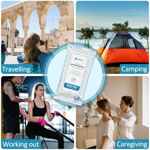 SUNKISS TrustPlus Bathing Wipes with Aloe, Extra Thick 8"x12" Body Cleansing Wipes for Adults Sensitive Skin, Camping, Travelling, Gym, Caring, 40 Count
