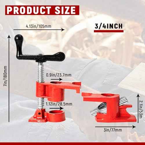 Pipe Clamps 3/4 inch 6 Pack Pipe Clamp with Unique Foot Ideal for Carpentry, Home Improvement, and DIY Projects Wood Gluing Clamps (Red, 3/4 IN)