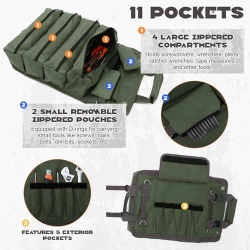 SUKUTU Tool Bag Heavy Duty Roll Up Tool Storage Organizer Portable Rollable Carrying Toolbag for Men Mechanic Electrician & Hobbyist