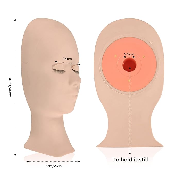 LASHVIEW Lash Mannequin Head,Replaced Eyelids Mannequin Head, For Lash Extension Practice, with 4 Pairs Replaced Eyelids, Makeup Soft-Touch Rubber Practice Head, White Color