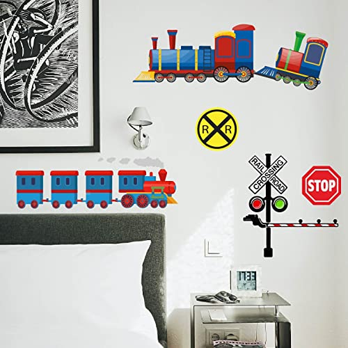 PLIGREAT Train Railway Road Sign Wall Stickers, Removable Vinyl Peel and Stick Wall Decals for Nursery Bedroom Playroom Daycare Center Wall Decoration Home Indoor Fun DIY Wall Art Decor