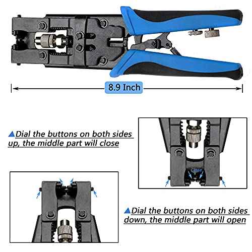 Coax Cable Crimping Kit Adjustable Tool Set Coaxial Cable Crimping Tool for RG59 RG6 F BNC RCA with 20 PCS F Compression Connectors