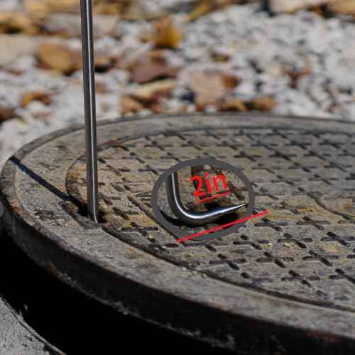 Manhole Hook - 36 Inch, 7.8 Inch Handle, 10mm Solid Stainless Steel Shaft, 2 Inch Pump Hook End with Pointed Tip, Lightweight and Suitable for Various Environments, 1 Unit