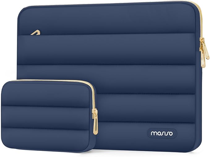 MOSISO Laptop Case 13.3 inch,13-13.3 inch Puffy Laptop Sleeve Compatible with MacBook Air 13.6 M5 M4 M3 M2 M1/Neo/Pro 13/14,HP Dell ASUS Lenovo,Polyester Horizontal Bag with Small Case,Midnight Blue