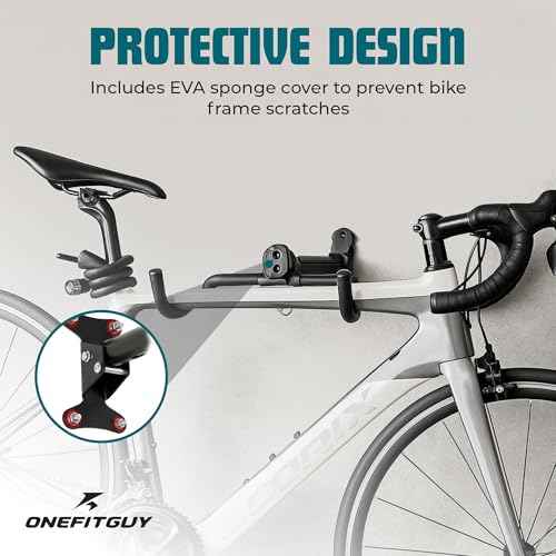 Foldable Bike Wall Mount 1-Pack, Space Saving Horizontal Bike Rack with Adjustable Hanger and EVA Covers, Includes Screws for Garage, Indoor, or Shed