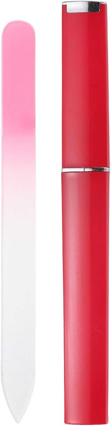 HARFINGTON Glass Nail File Kit 280 Grit Double Sided Professional Manicure Crystal Fingernail Files with Case for Natural Nail Art Shine Polishing Buffer, Light Red
