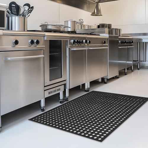 Outdoor Rubber Mat Kitchen Anti-Fatigue Floor Mats (24"" x 36"") Restaurant Bar Floor Mat New Rubber Non Slip Drainage Mat Black